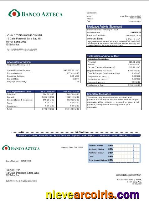 Salvador Banco Azteca mortgage statement